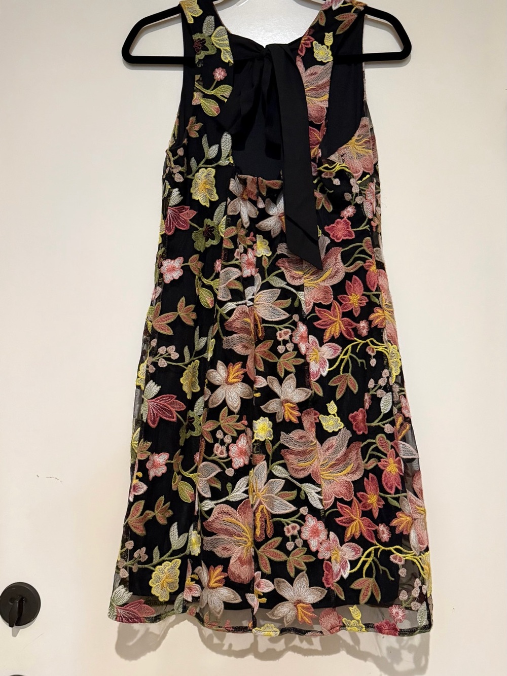 Sam Edelman Black Midi Dress with Pink, Yellow & Green Floral Embroidery - Picture 2 of 10
